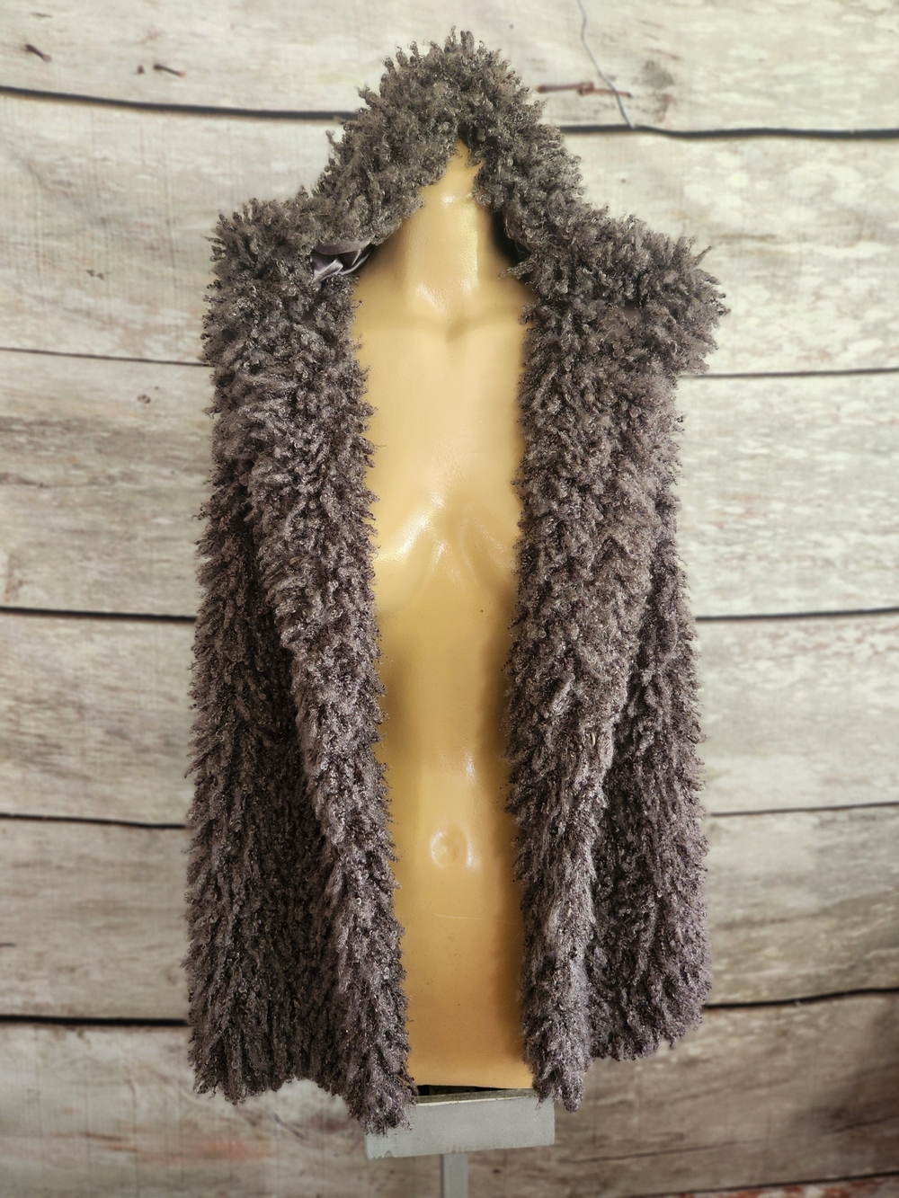 Cozy Faux-Sherpa Hooded Open Cardigan Vest- Grey